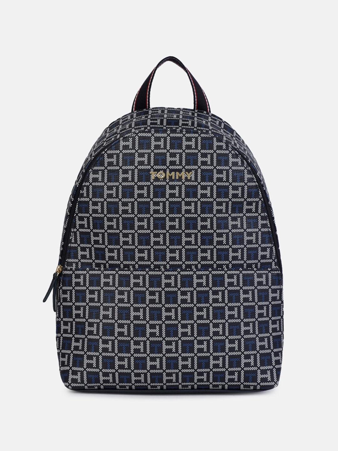 

Tommy Hilfiger Printed Oversized Shopper Hobo Bag with Cut Work, Blue