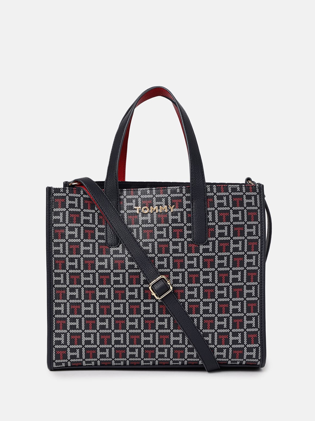 

Tommy Hilfiger Printed Oversized Shopper Tote Bag with Cut Work, Black
