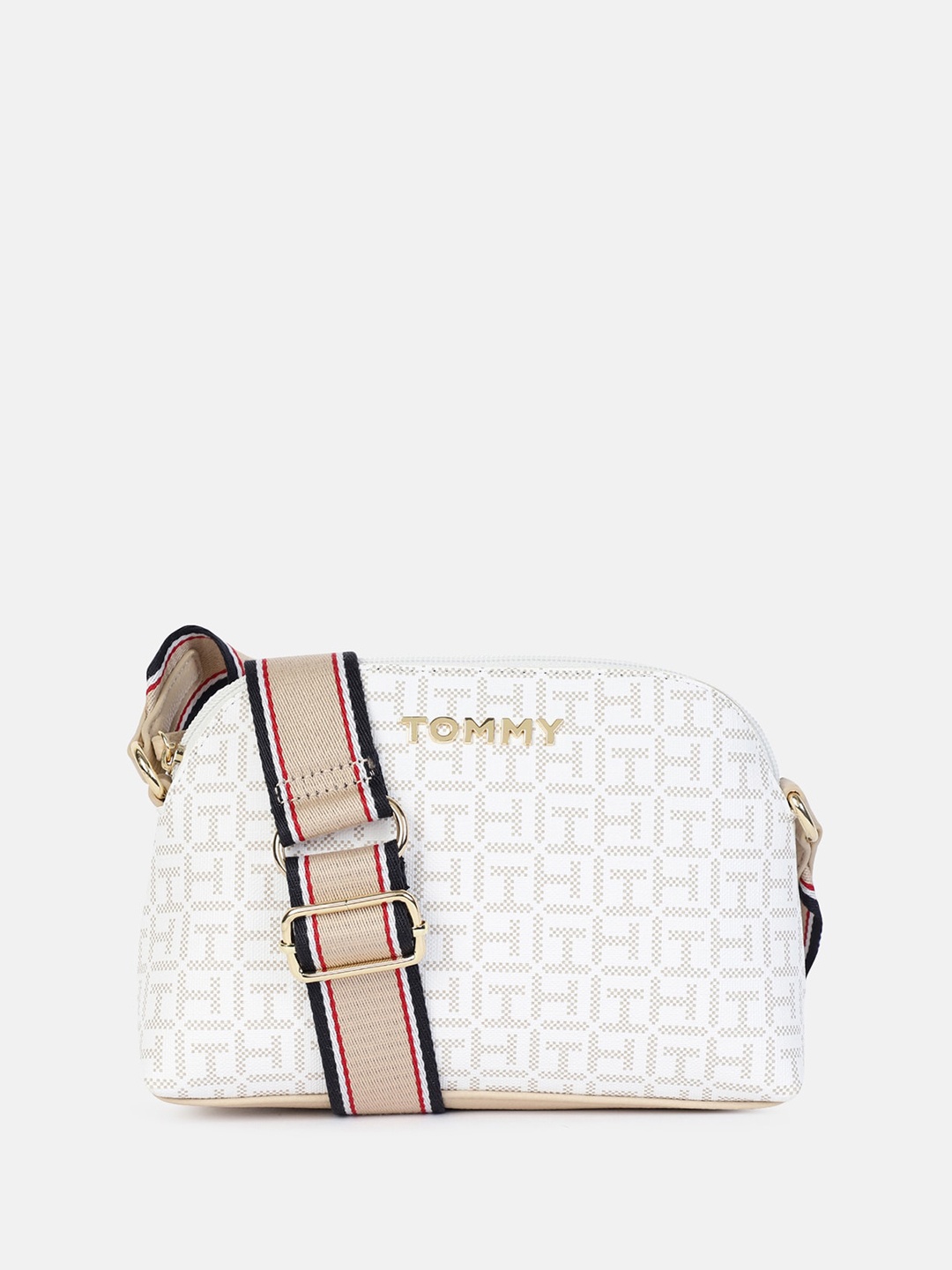 

Tommy Hilfiger Structured Handheld Bag with Cut Work, Beige