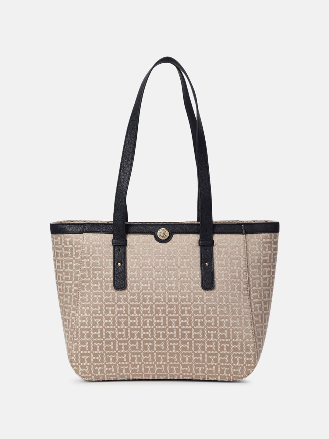 

Tommy Hilfiger Women Brand Logo Printed Shoulder Bag with Applique, Beige