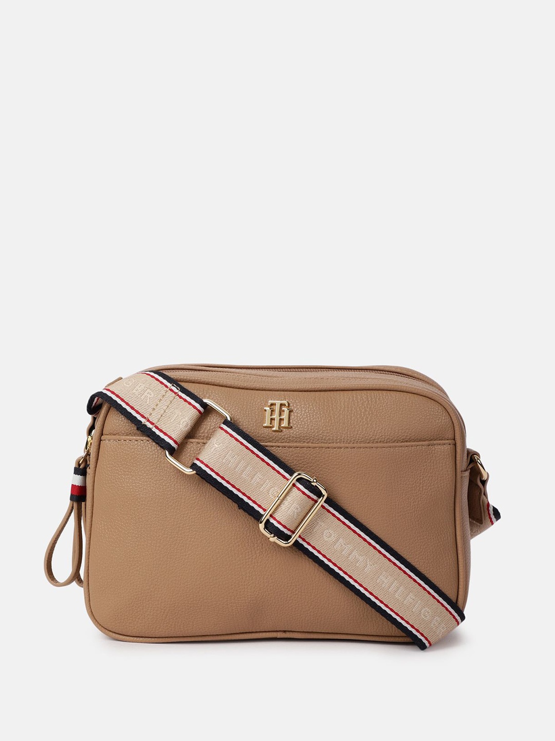 

Tommy Hilfiger Women Textured Structured Sling Bag with Tasselled, Brown