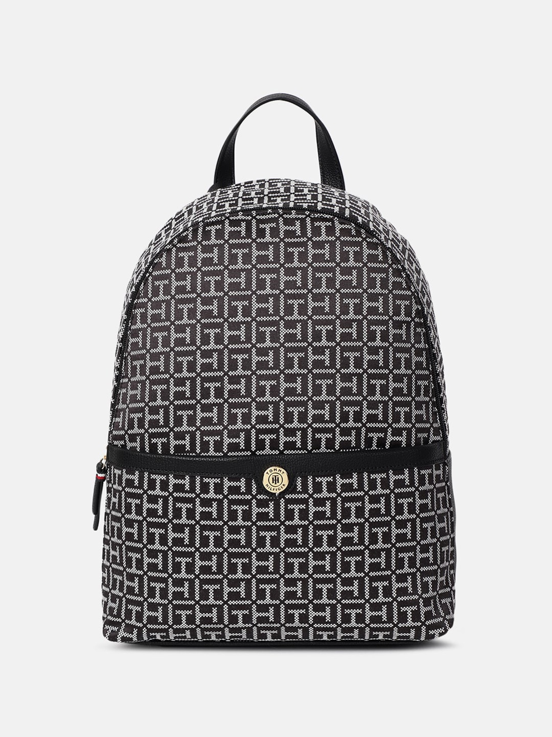 

Tommy Hilfiger Oversized Structured Handheld Bag with Cut Work, Black