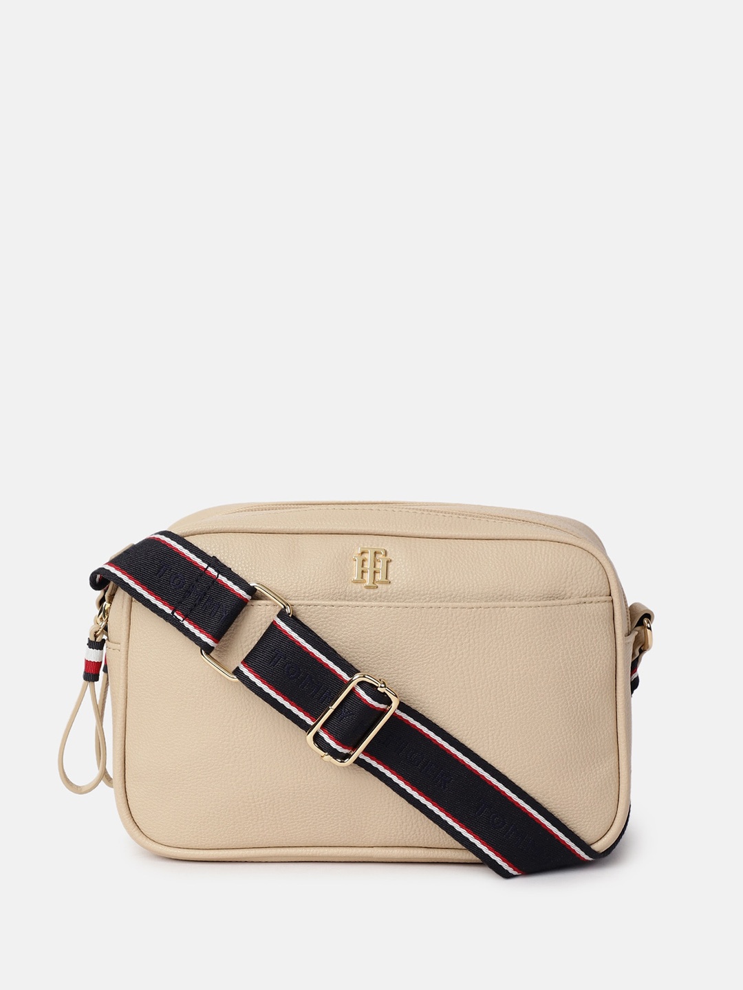 

Tommy Hilfiger Women Structured Sling Bag with Applique, Beige