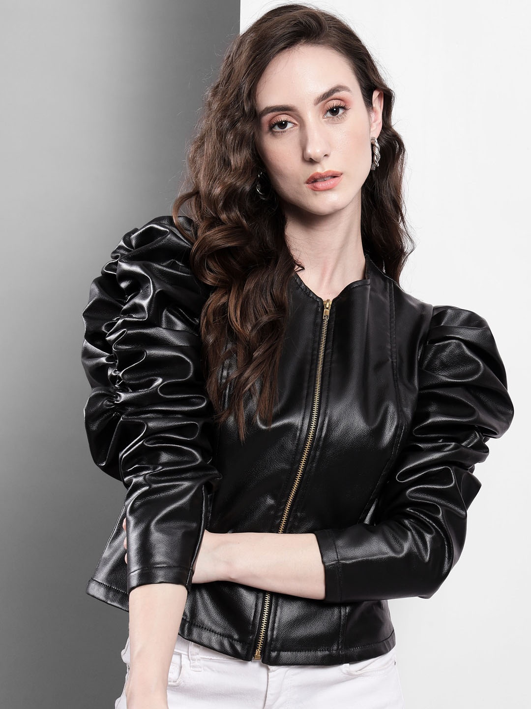 

TANDUL Women Cotton Lightweight Crop Bomber Jacket, Black