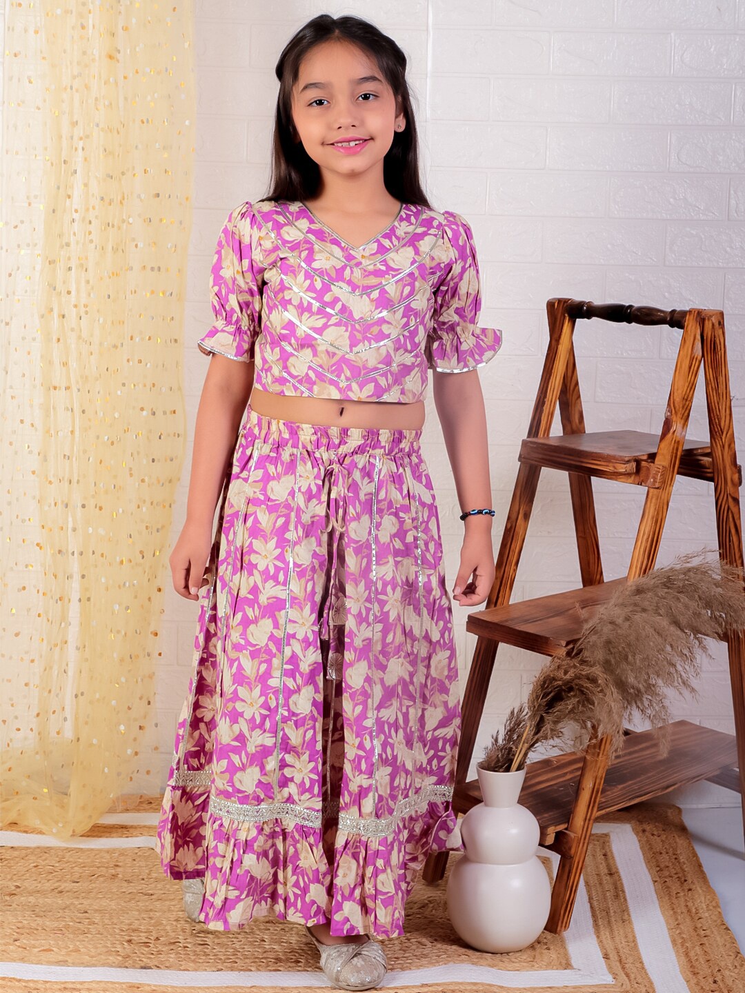 

Ka-mee Girls Printed Ready to Wear Lehenga &, Purple