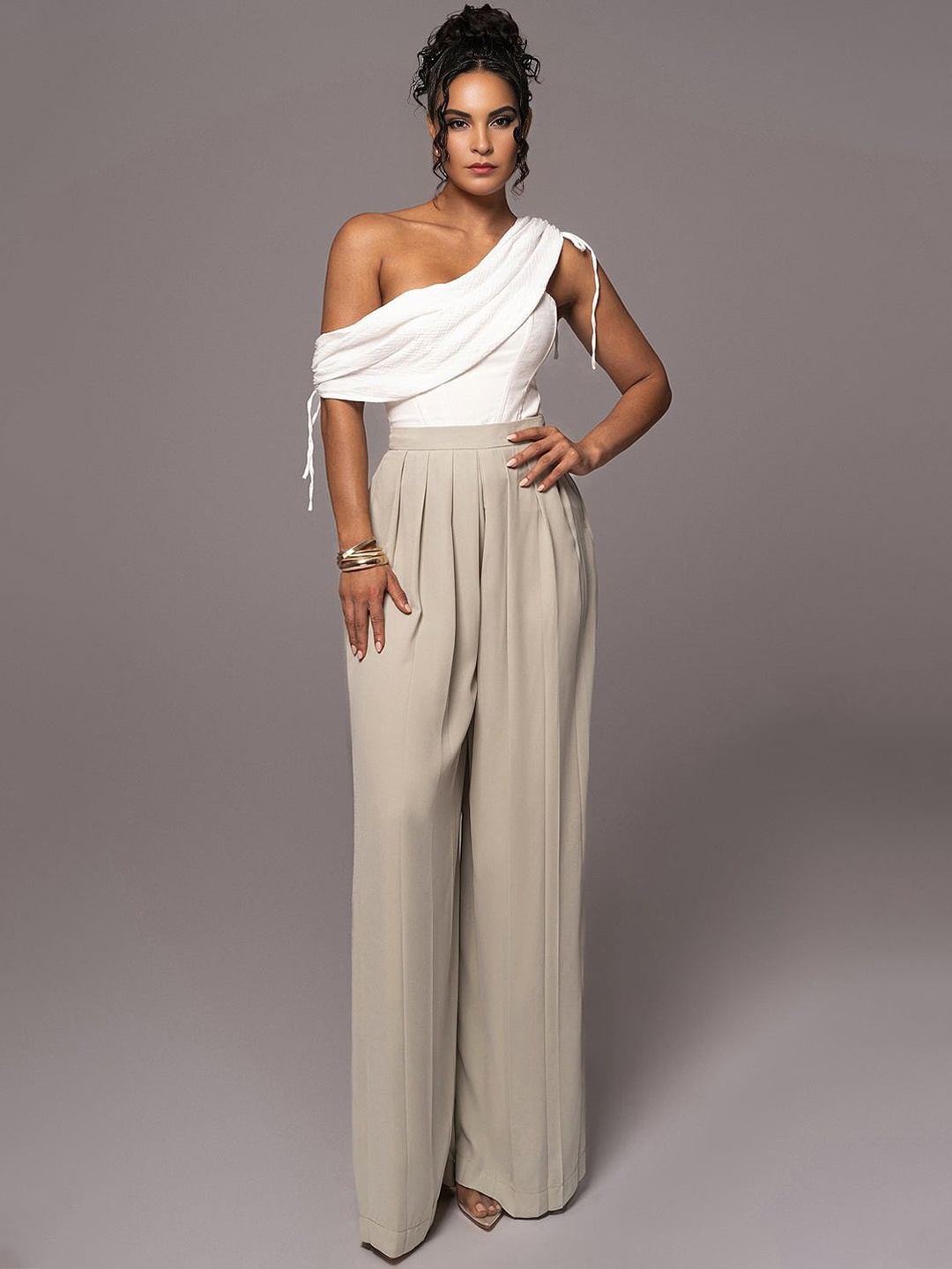 

Bee Boe One Shoulder Linen Top, White