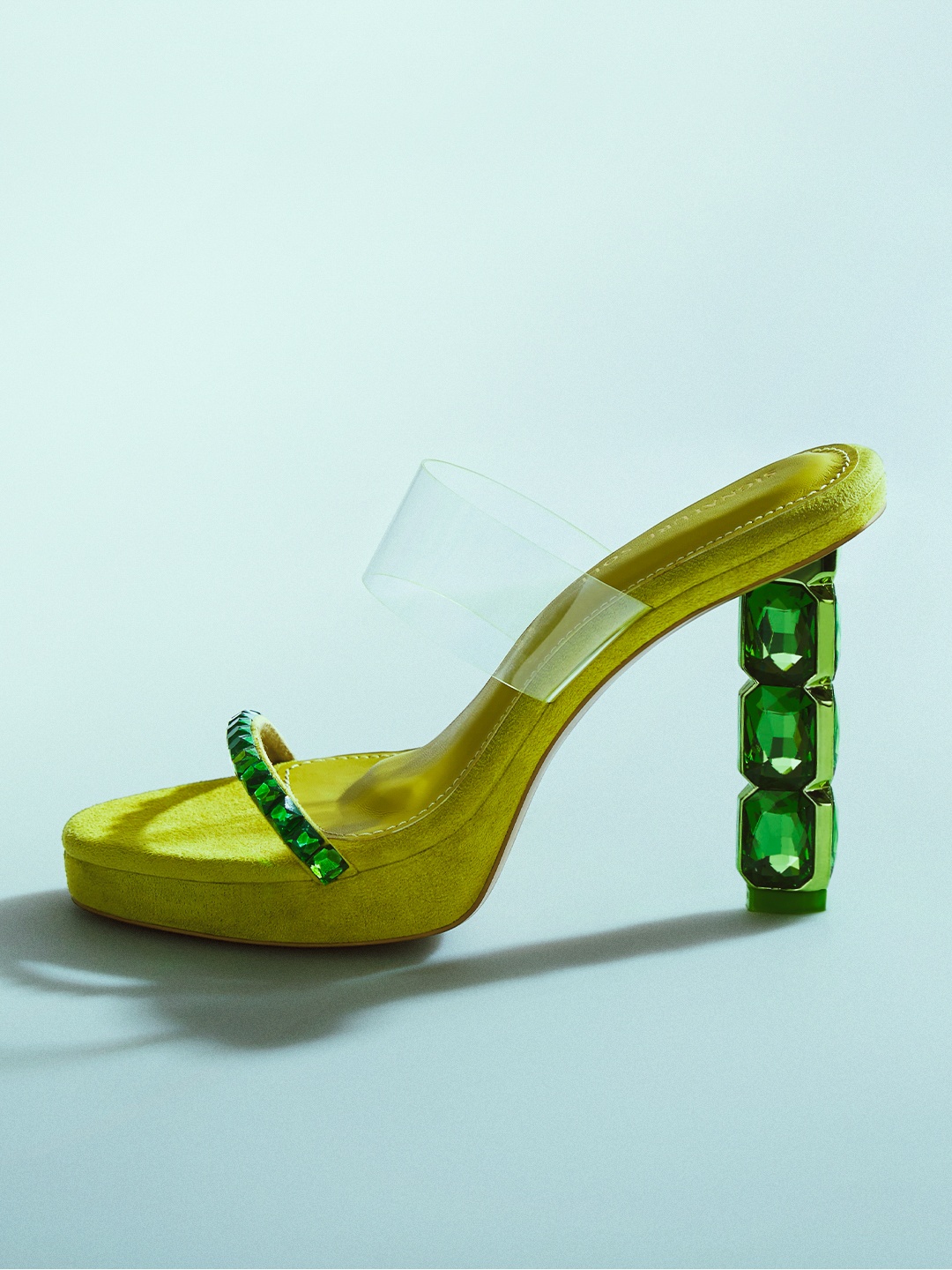 

Signature Sole Stone Embellished Open Toe Block, Green