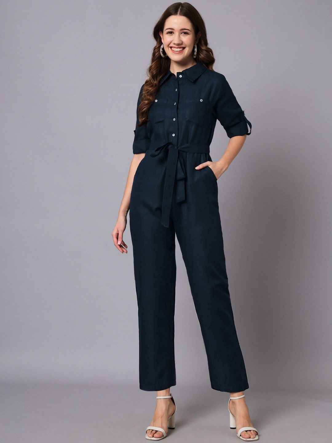 

The Dry State Shirt Collar Basic Jumpsuit, Teal