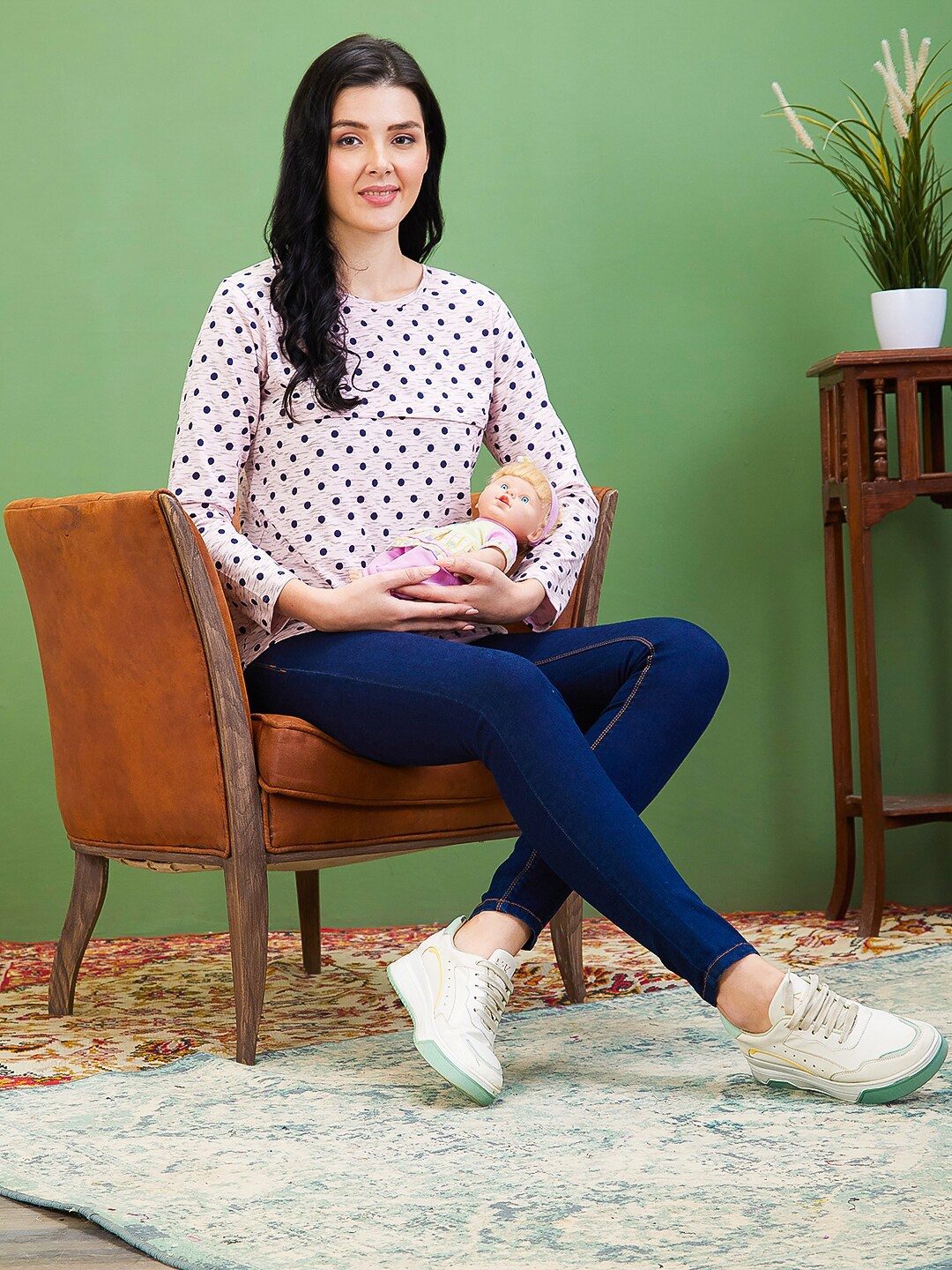

AV2 Women Polka Dots Print Cotton Maternity Top, Pink