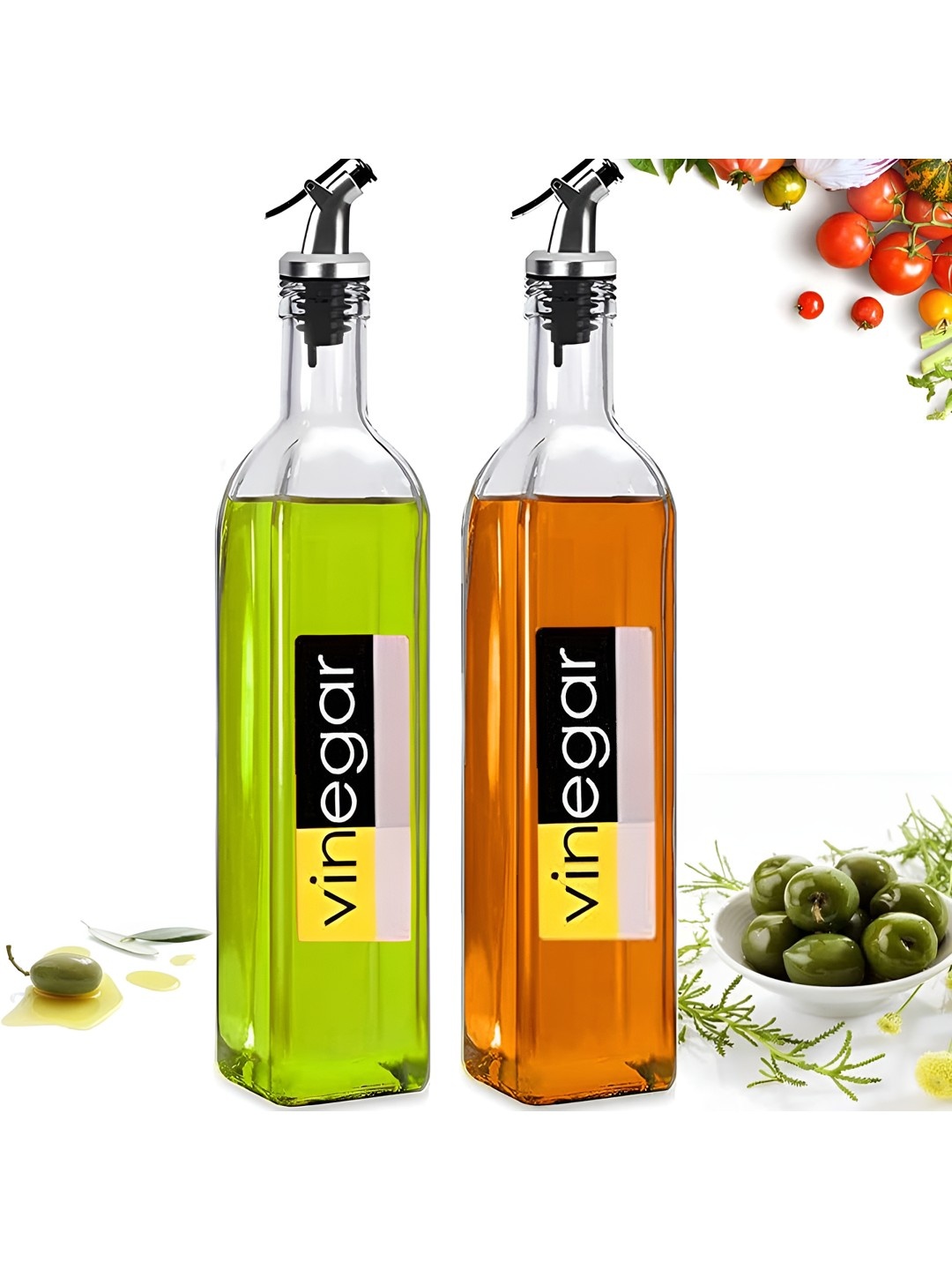 

P-Plus International Transparent 2 Pieces Glass Dishwasher Safe Oil Dispenser 500 ml Each