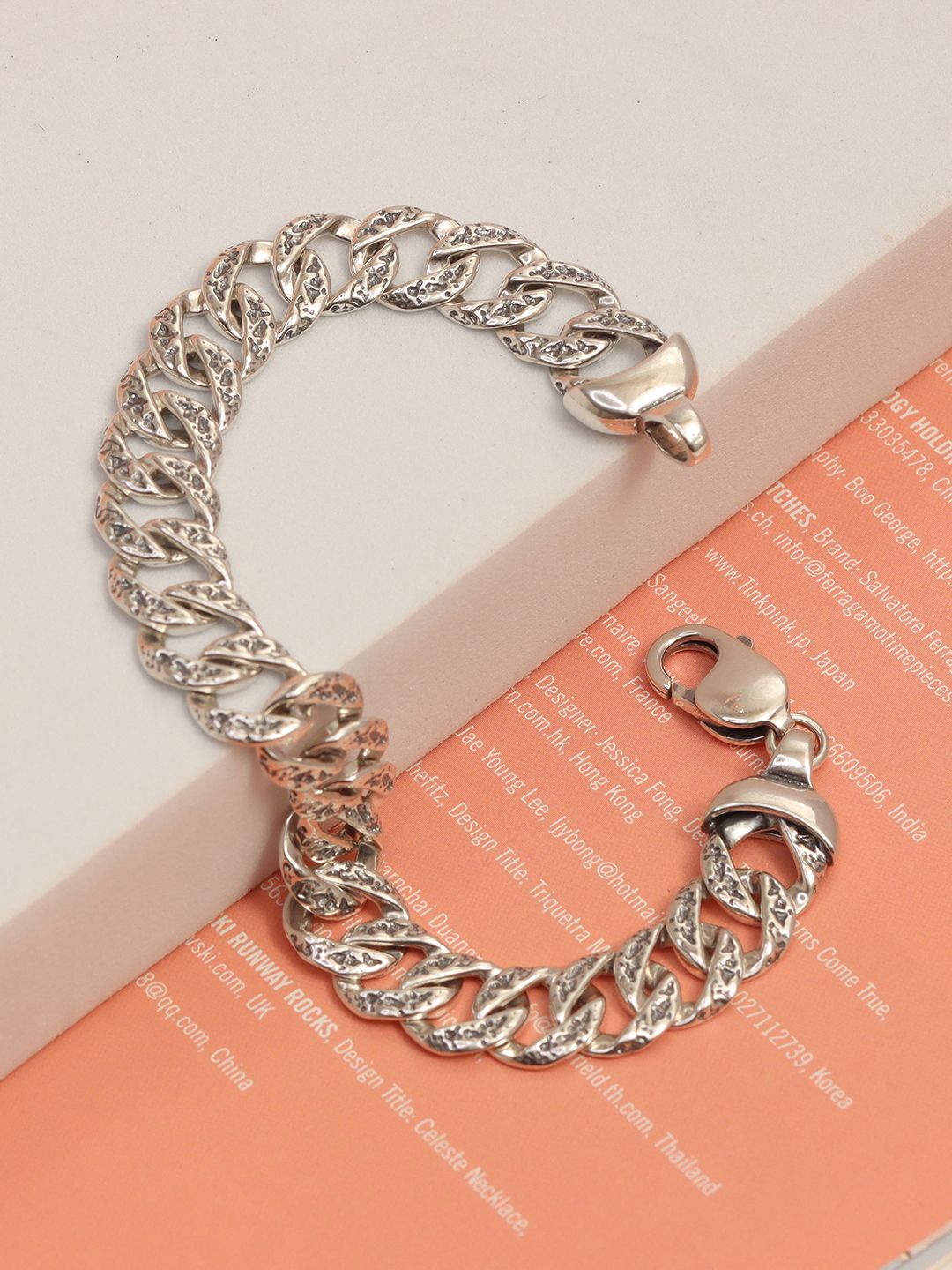 

LeCalla Men Sterling Silver Rhodium-Plated Link Bracelet