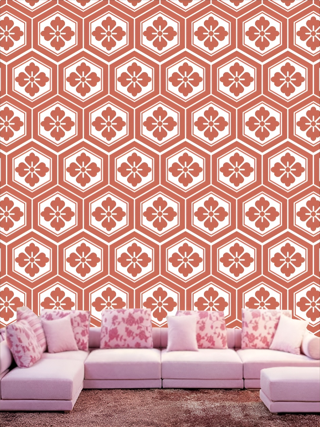 

KSHIRSA Rust Colored & White Printed Self-Adhesive 3D Wallpaper