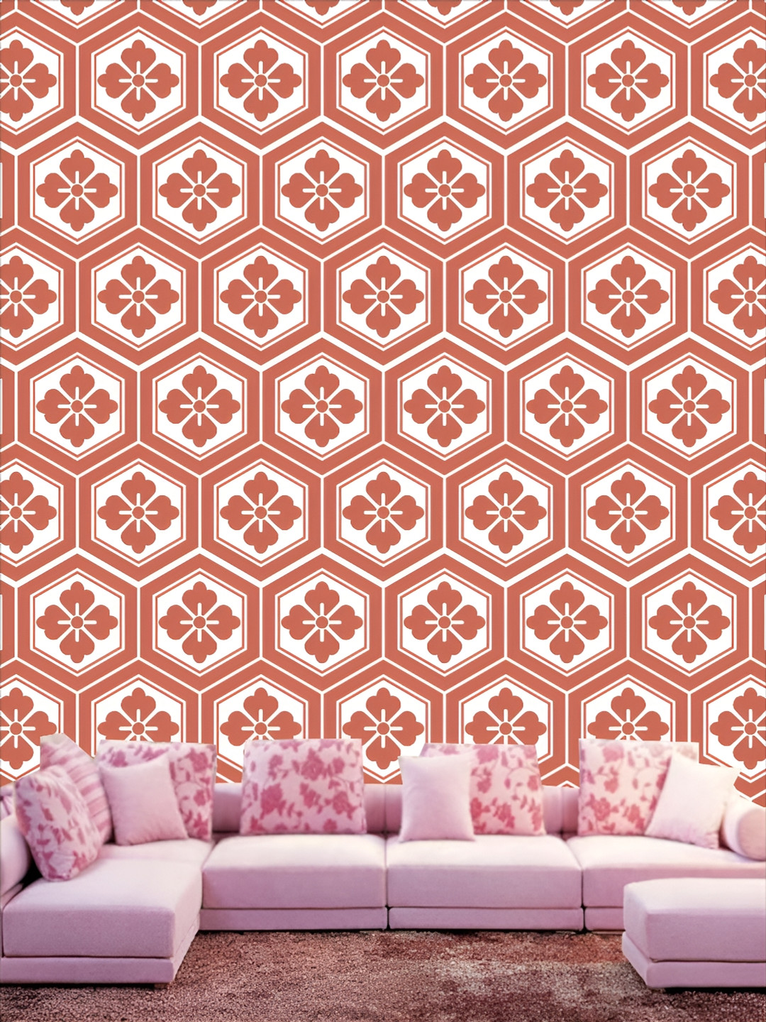 

KSHIRSA White & Rust Colored Printed Self-Adhesive 3D Wallpaper