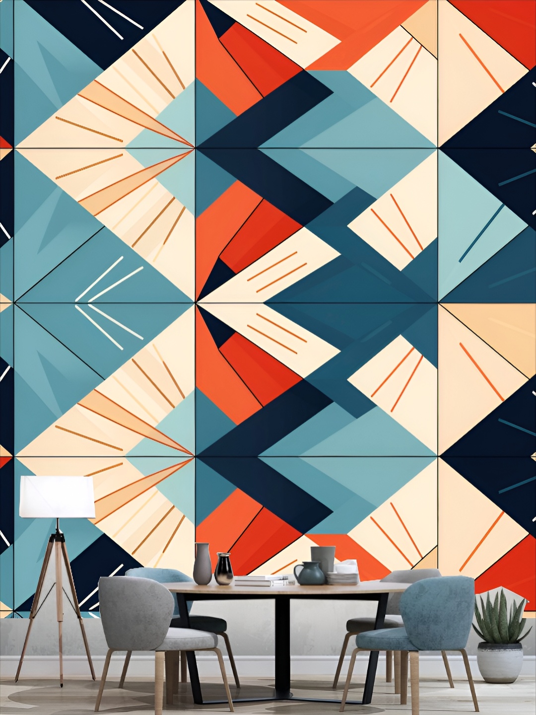 

KSHIRSA Blue & Beige Printed Self-Adhesive 3D Wallpaper