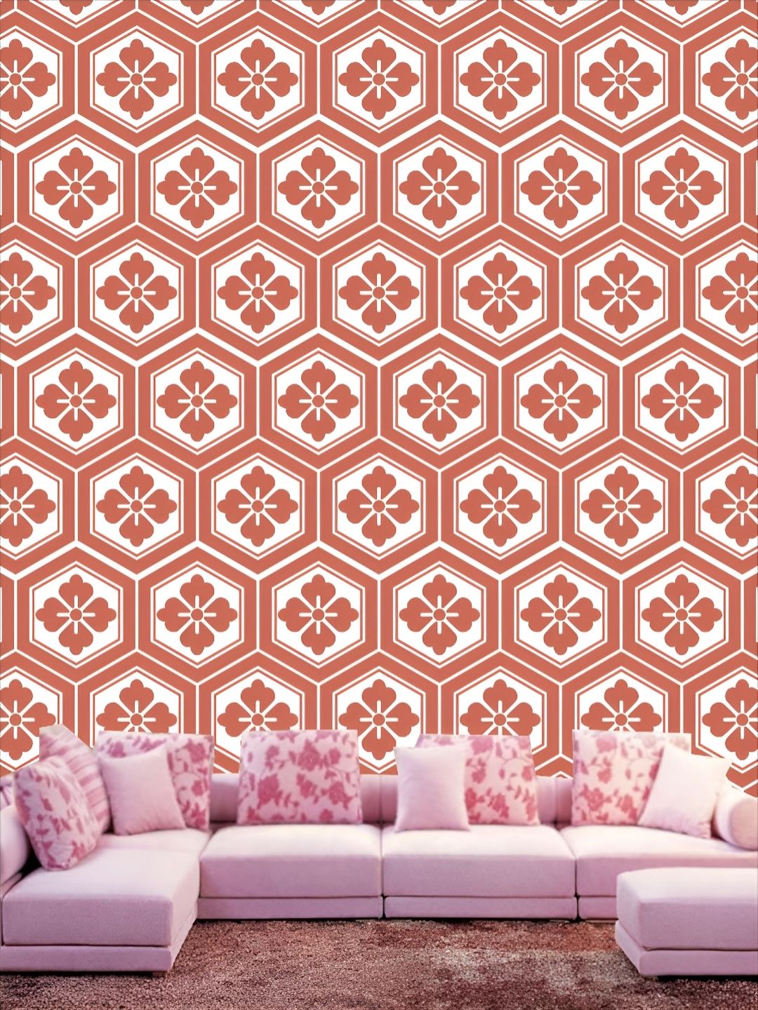 

KSHIRSA White & Pink 3D Printed Self Adhesive Wall Sticker