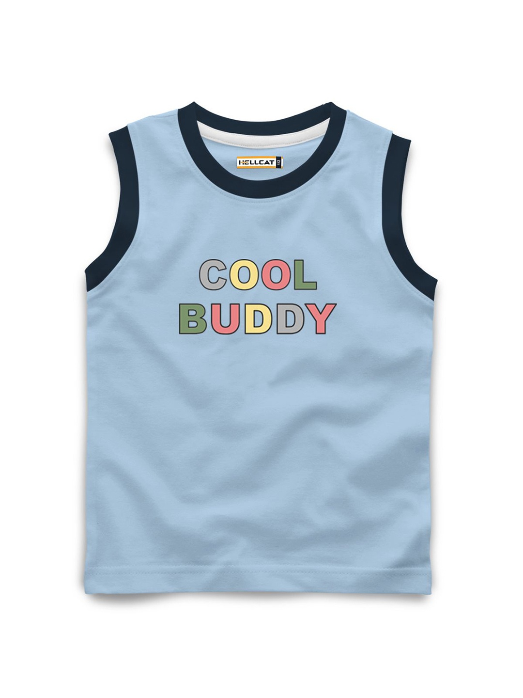 HELLCAT Girls Typography Printed Sleeveless T-shirt, Blue