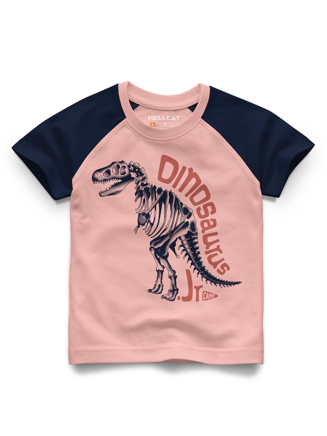 

HELLCAT Girls Trendy Raglan Half Sleeve Animal Printed T-shirt, Peach