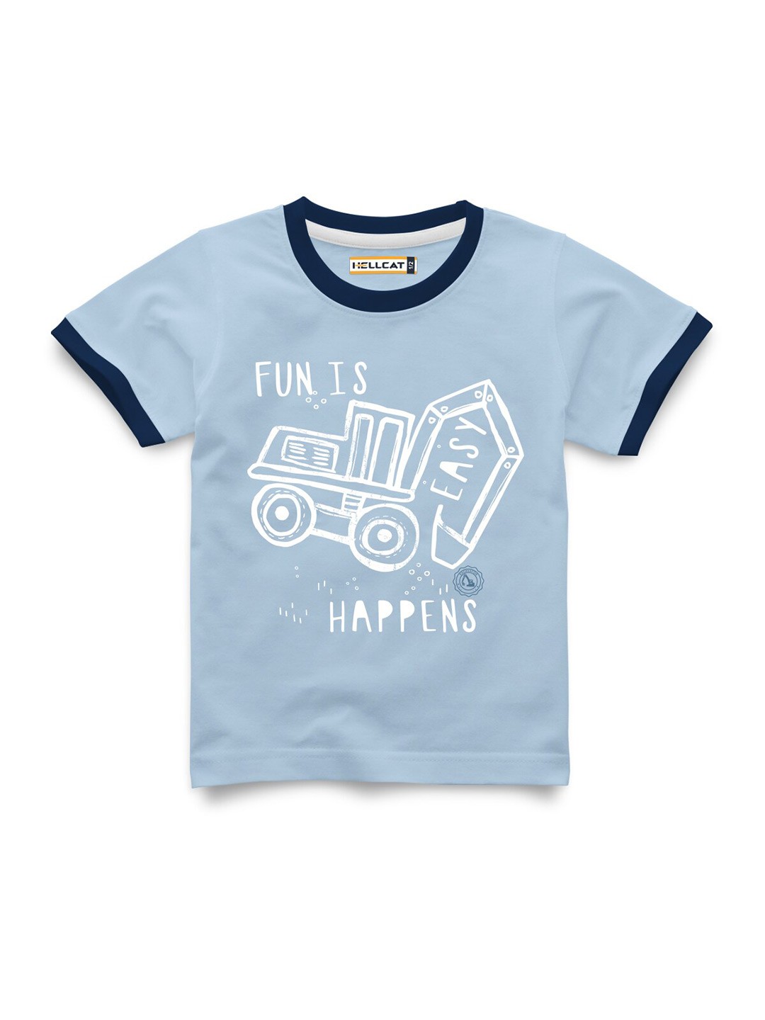 

HELLCAT Girls Typography Printed Applique T-shirt, Blue