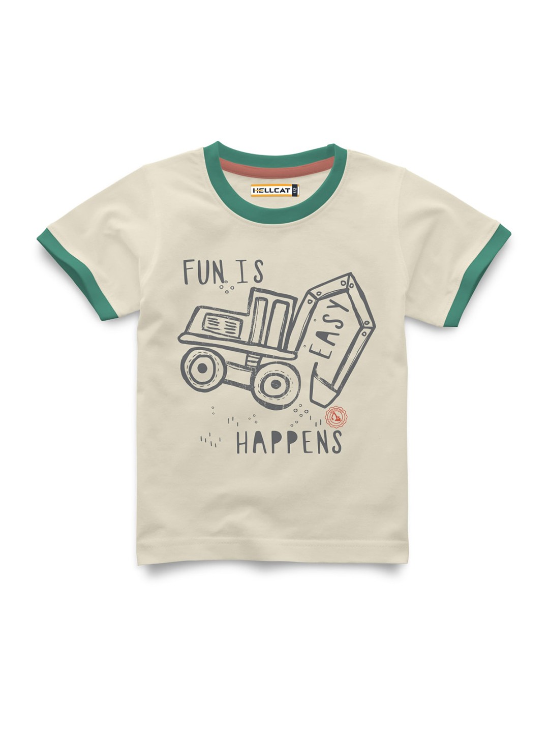 

HELLCAT Girls Typography Printed Applique T-shirt, Beige