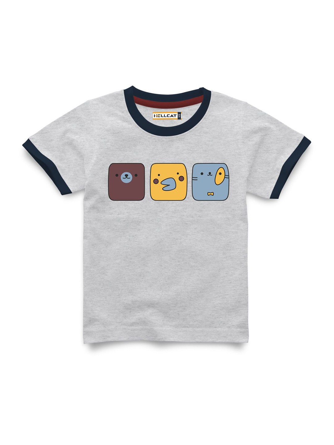

HELLCAT Cotton Solid Graphic Girls Applique T-shirt, Grey melange