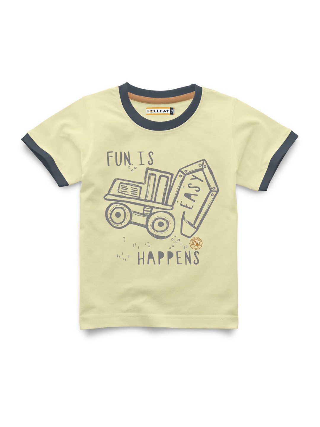 

HELLCAT Girls Typography Printed Applique T-shirt, Yellow