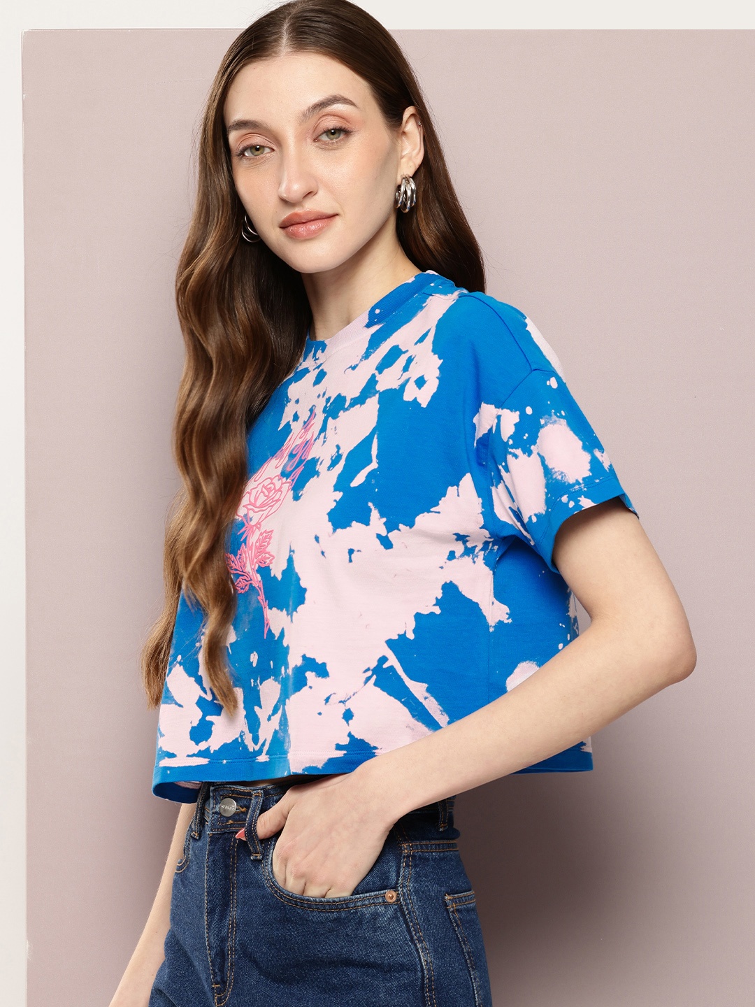 

Kook N Keech Printed Drop-Shoulder Sleeves Pure Cotton Boxy T-shirt, Blue