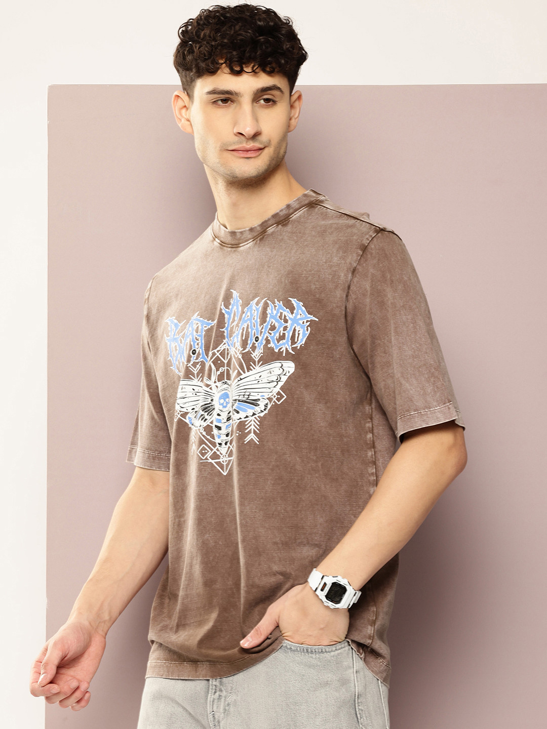 

Kook N Keech Men Graphic Printed Oversized T-shirt, Brown