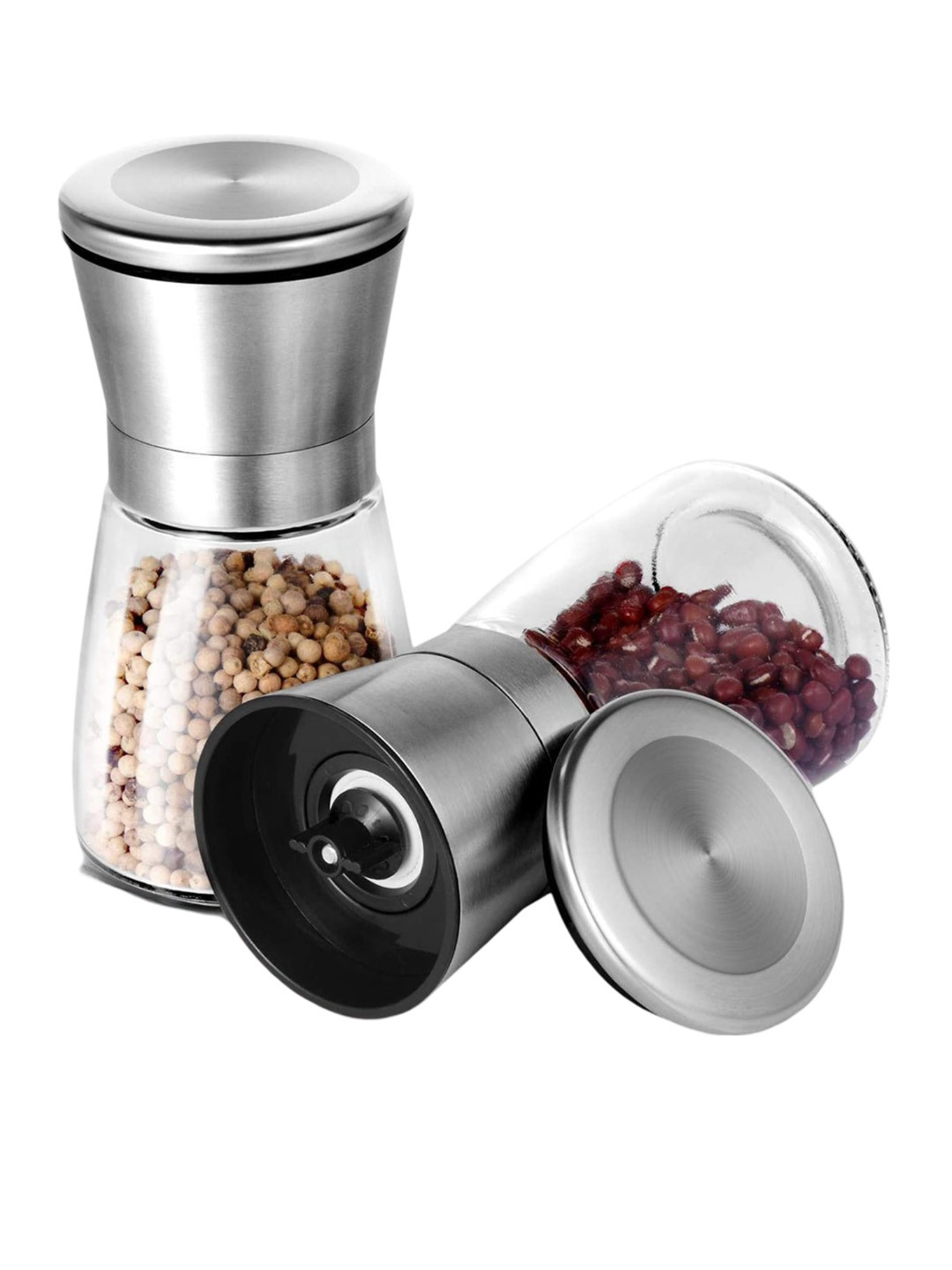

P-Plus International Set Of 2 Transparent & Grey Salt and Pepper Shakers