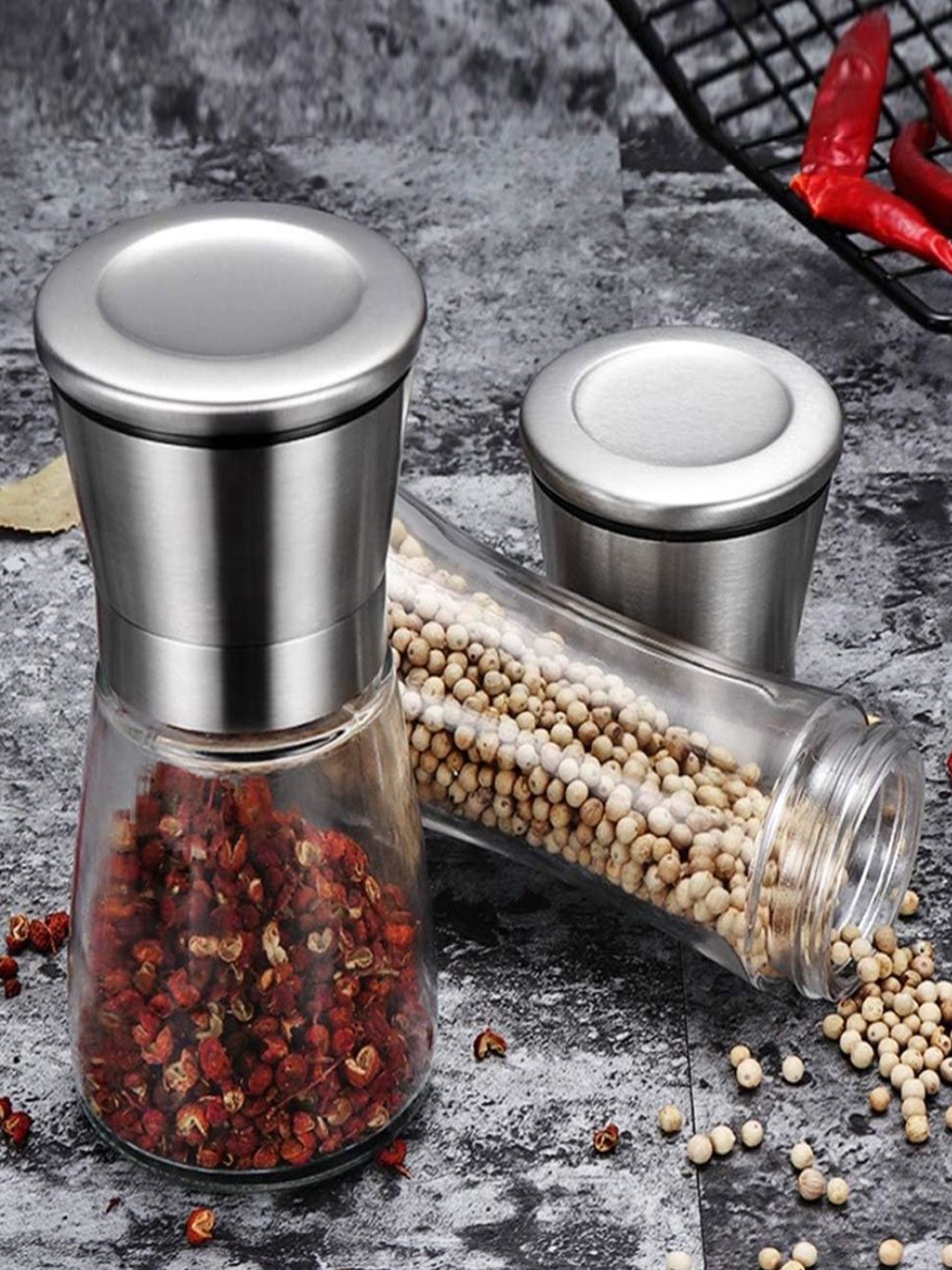 

P-Plus International 2-Pcs Transparent Glass Pepper Crusher