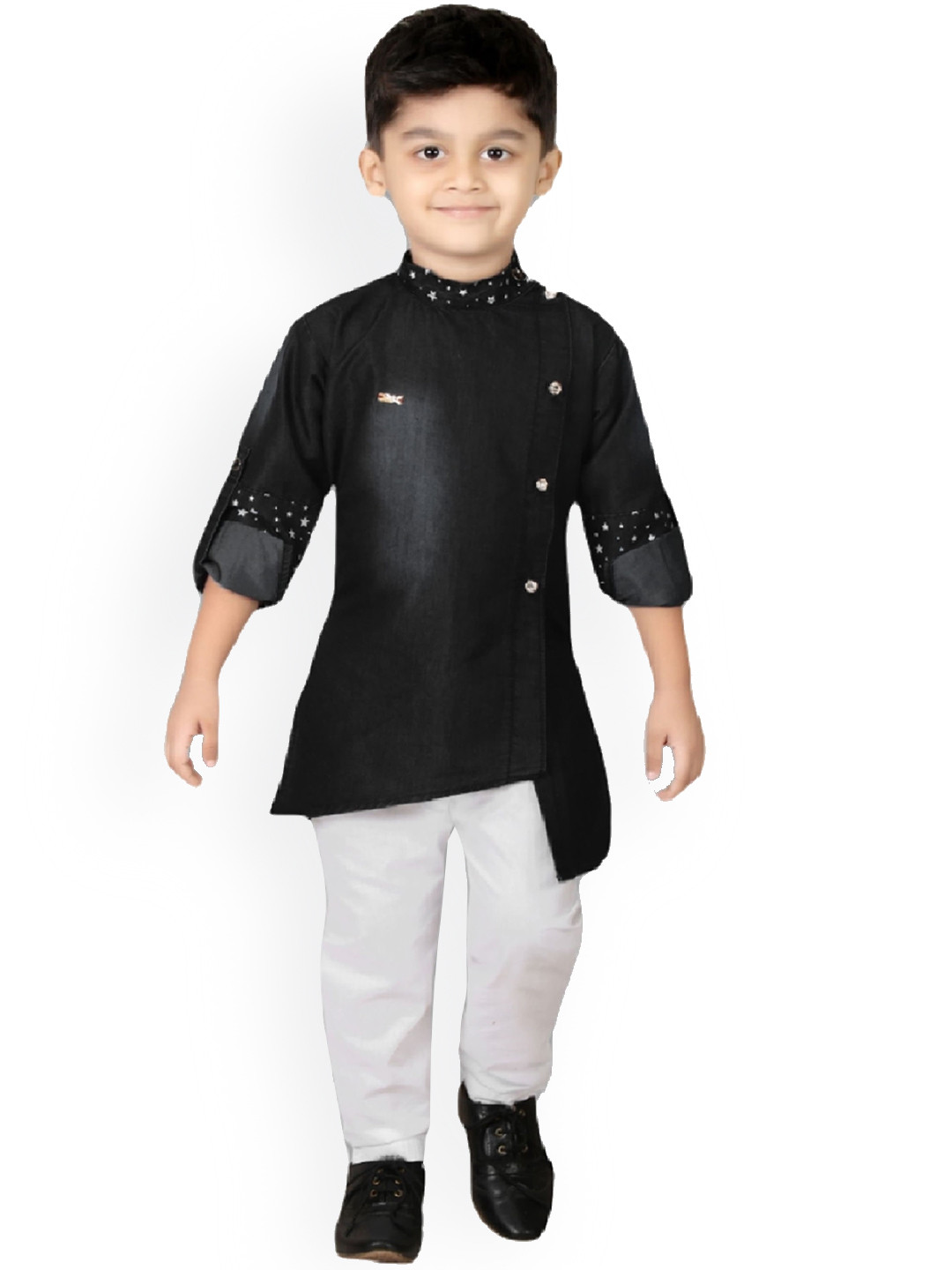 

BAESD Boys Asymmetric Kurta with Trousers, Black
