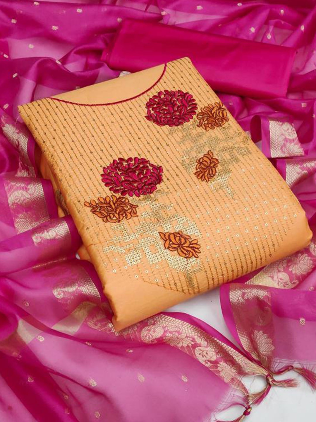 

Dori Embroidered Pure Cotton Unstitched Dress Material, Pink