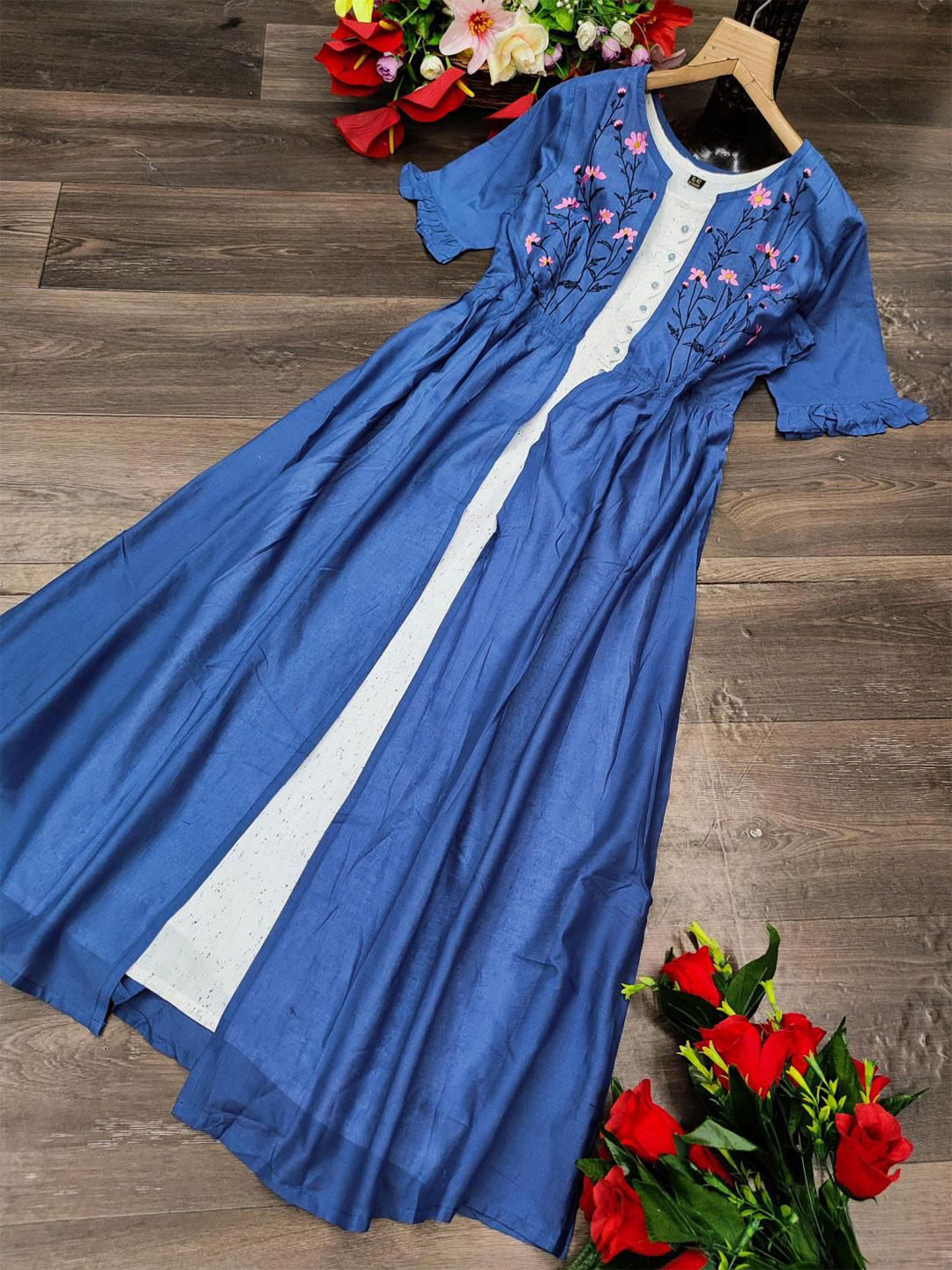 

Dori Embroidered Pure Cotton Unstitched Dress Material, Blue