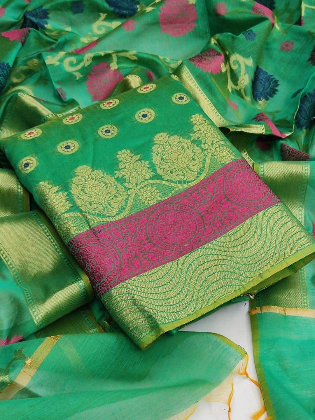 

Dori Embroidered Unstitched Dress Material, Green