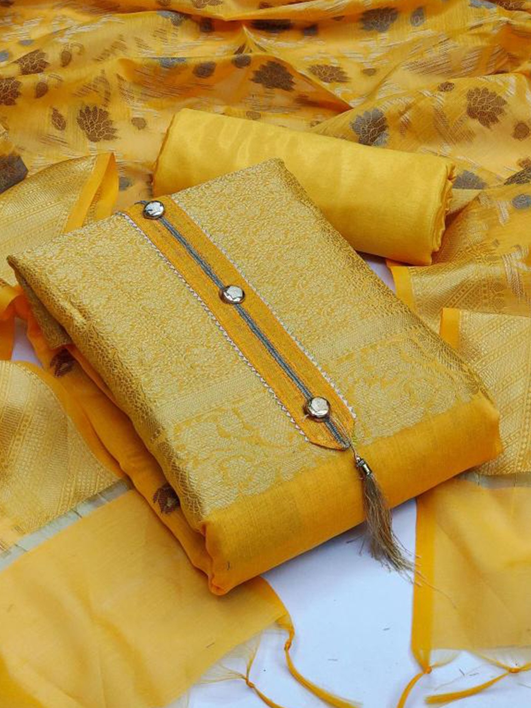 

Dori Embroidered Unstitched Dress Material, Yellow