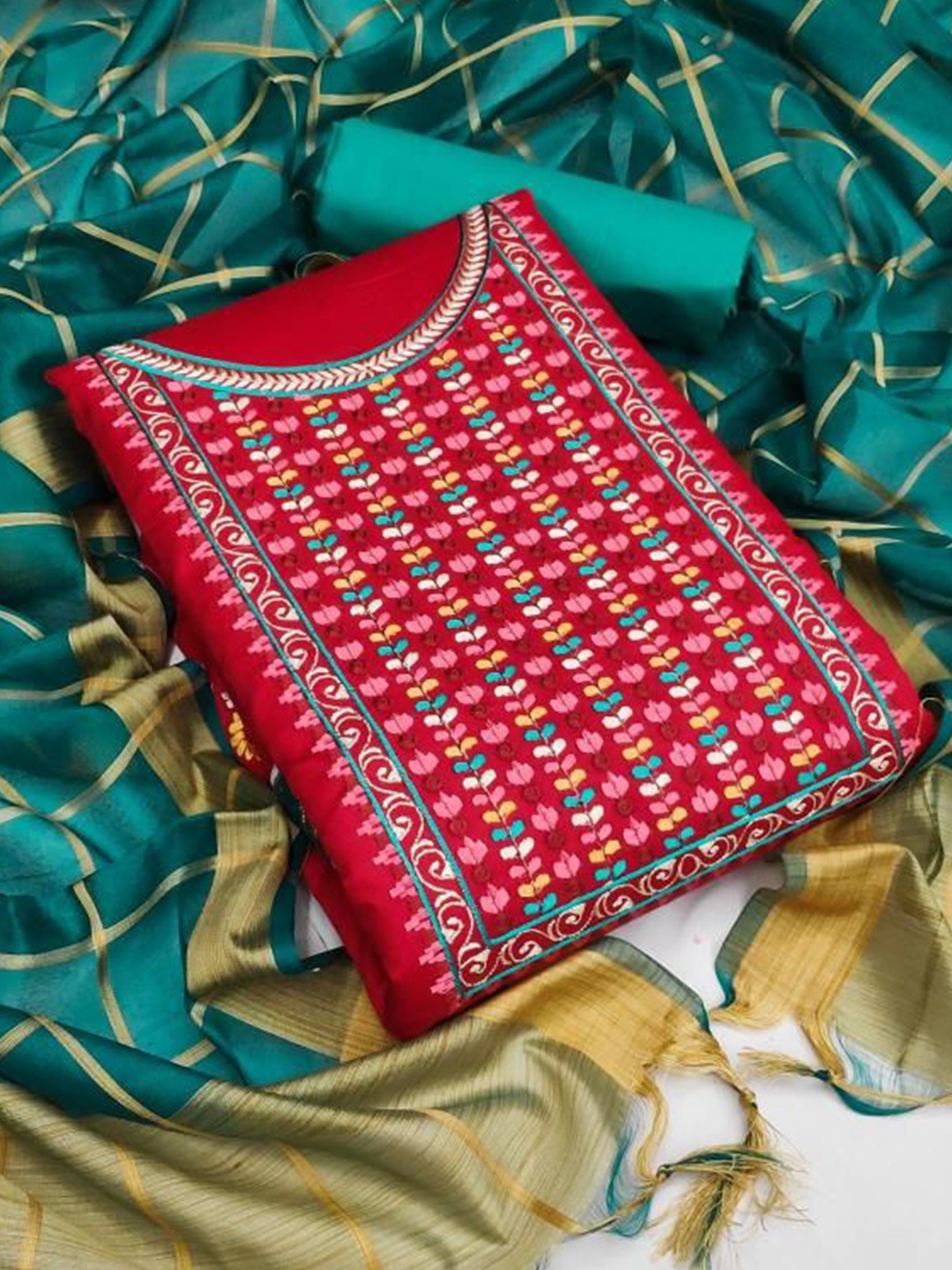 

Dori Embroidered Pure Cotton Unstitched Dress Material, Pink