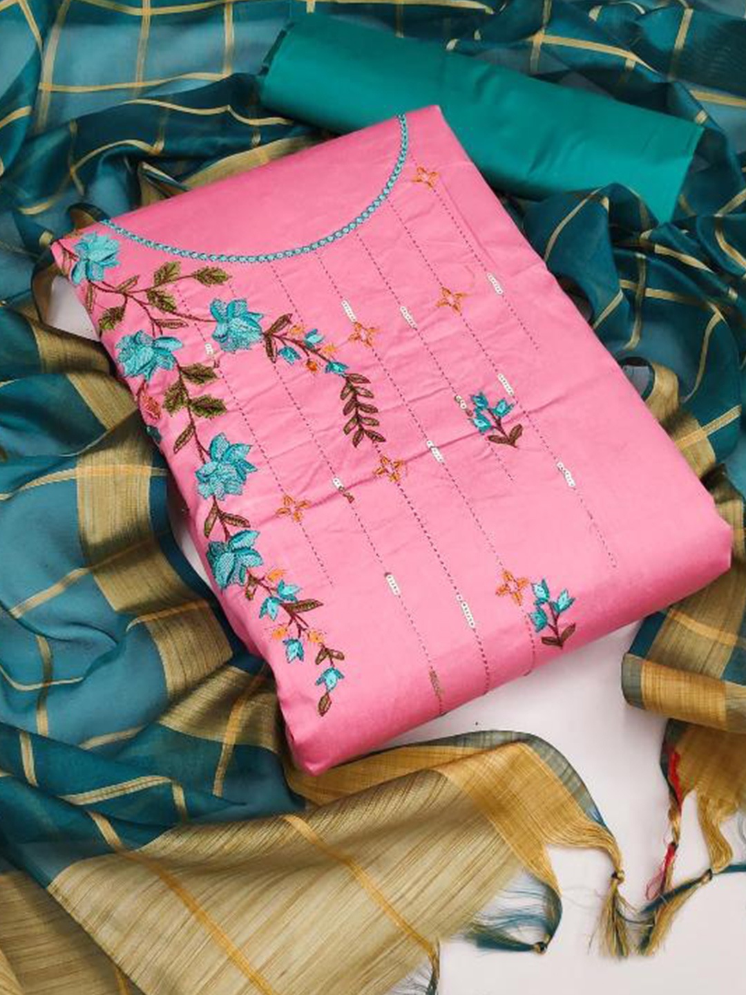 

Dori Embroidered Pure Cotton Unstitched Dress Material, Pink