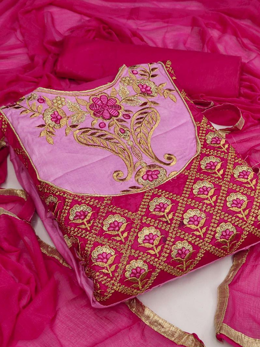 

Dori Embroidered Pure Cotton Unstitched Dress Material, Pink