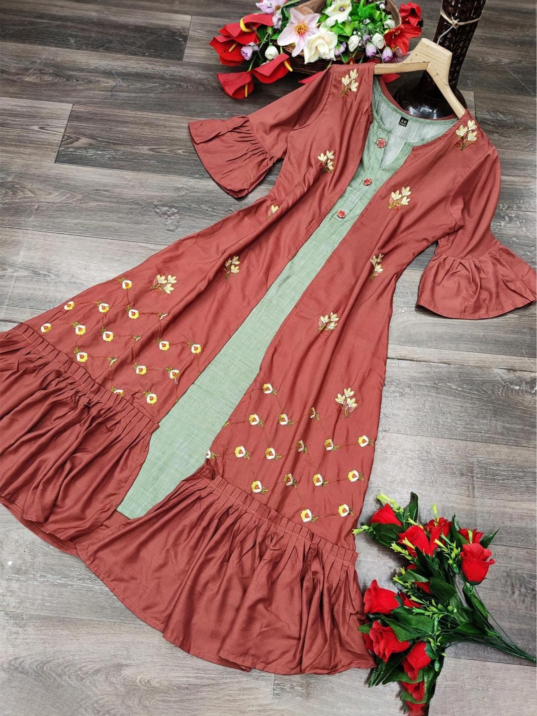 

Dori Embroidered Pure Cotton Unstitched Dress Material, Rust