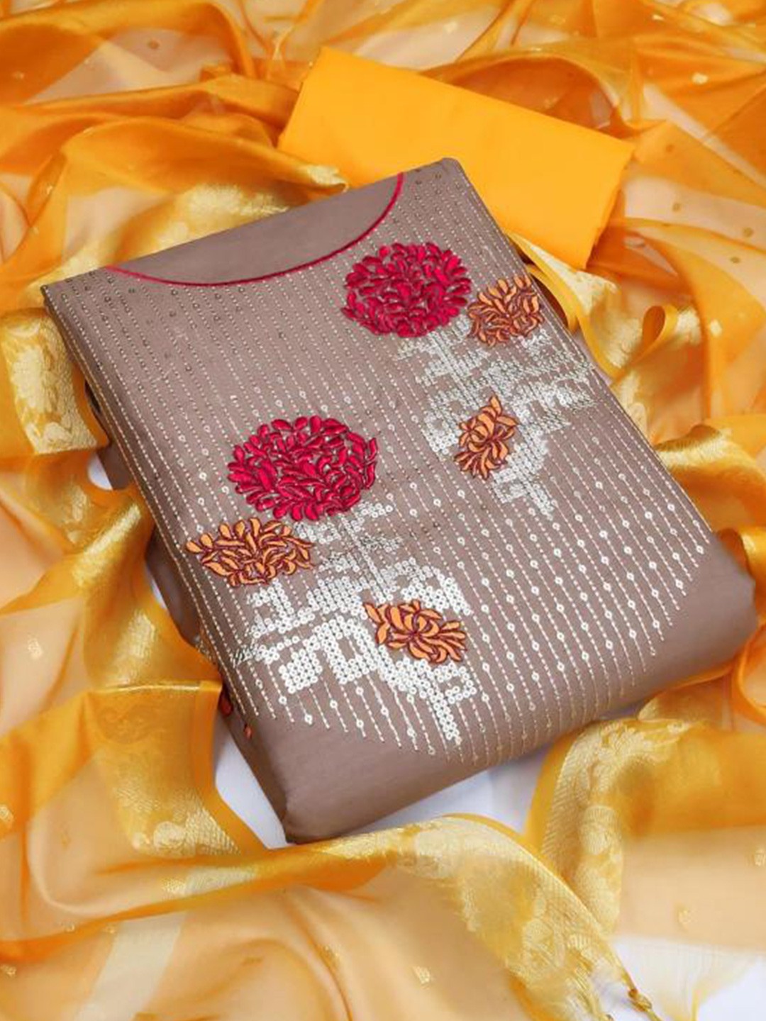 

Dori Embroidered Pure Cotton Unstitched Dress Material, Grey