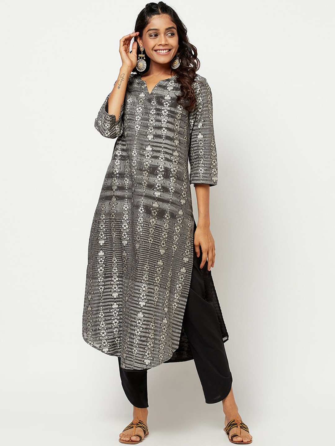 

Fabindia Women Checked Printed Kurta, Black