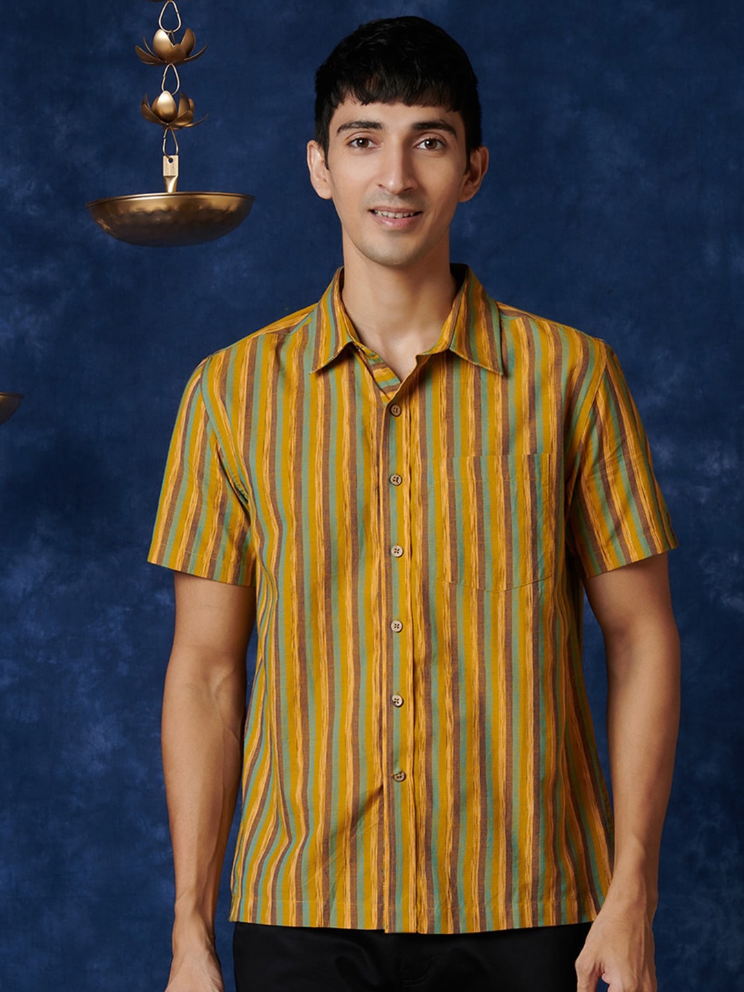 

Fabindia Men Opaque Striped Casual Shirt, Yellow