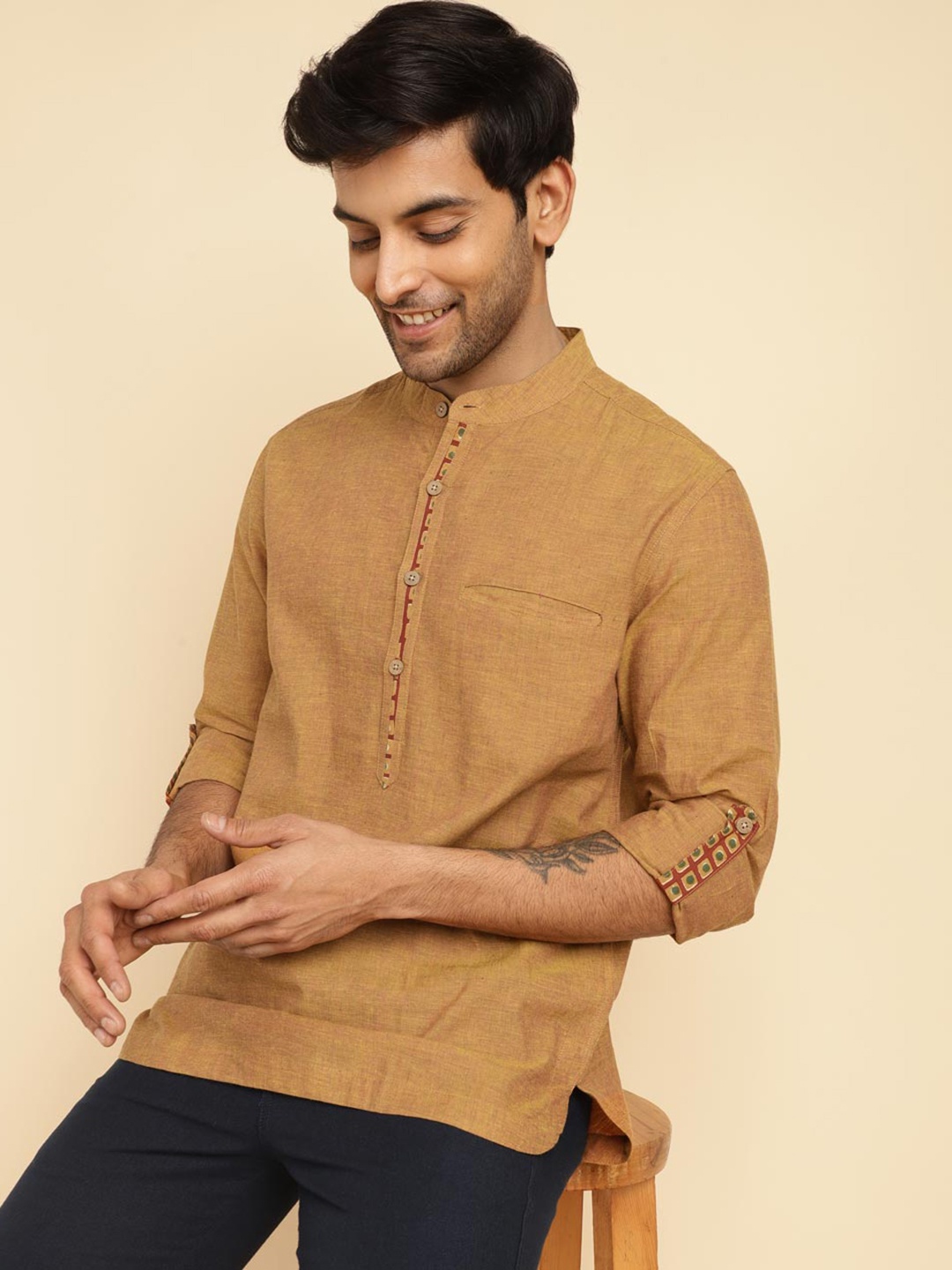 

Fabindia Men Slim Fit Opaque Casual Shirt, Mustard