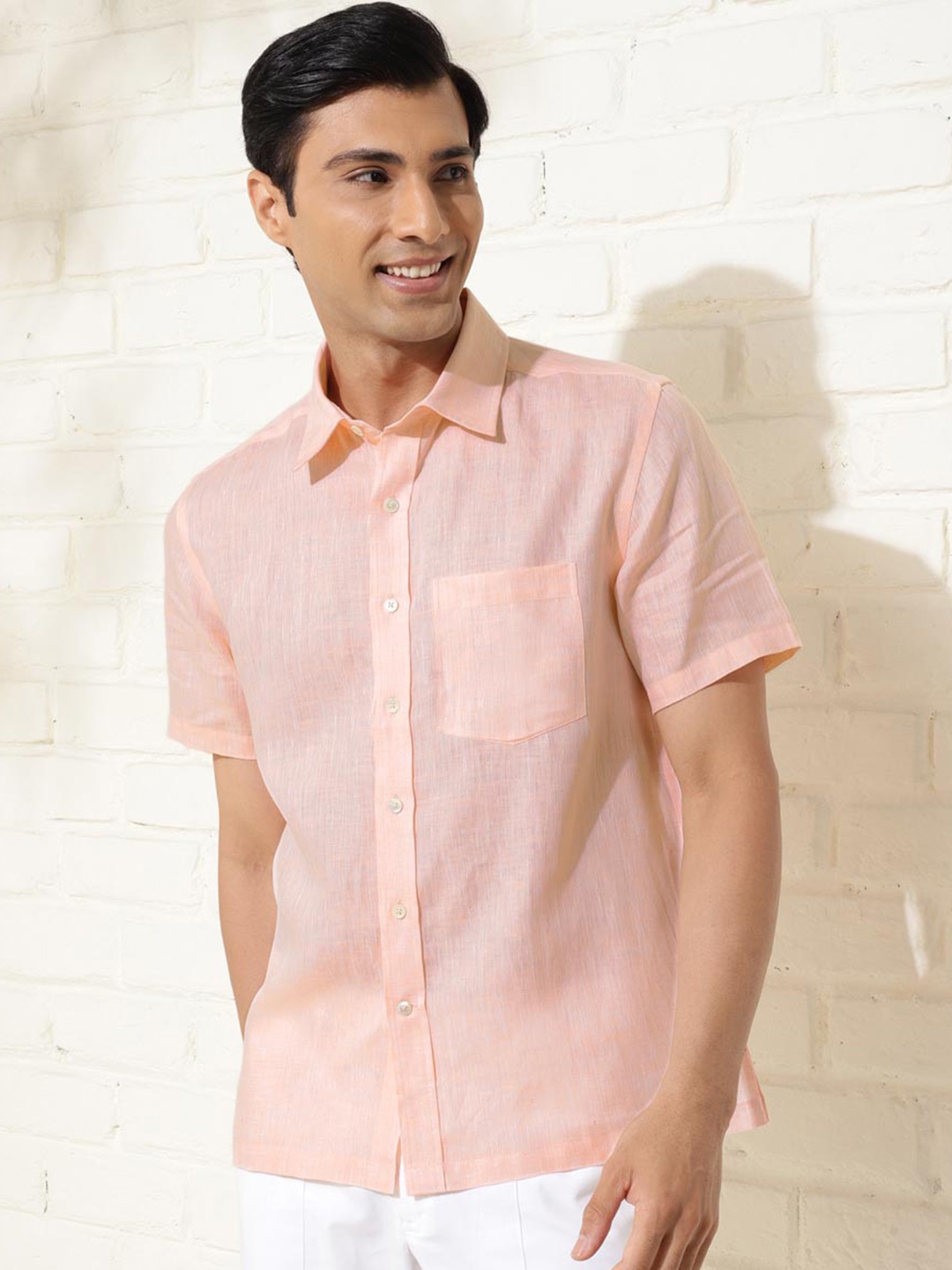 

Fabindia Men Opaque Casual Shirt, Coral