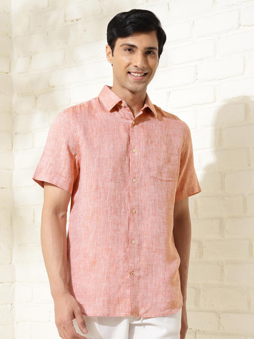 

Fabindia Men Slim Fit Opaque Casual Shirt, Rust