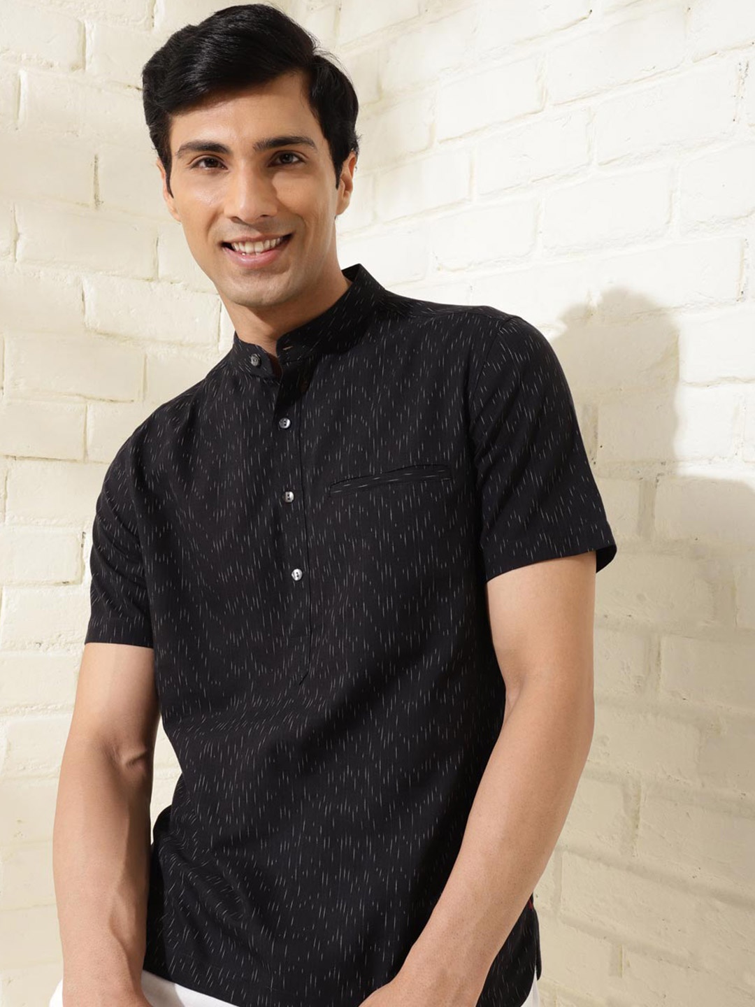 

Fabindia Men Slim Fit Opaque Printed Casual Shirt, Black