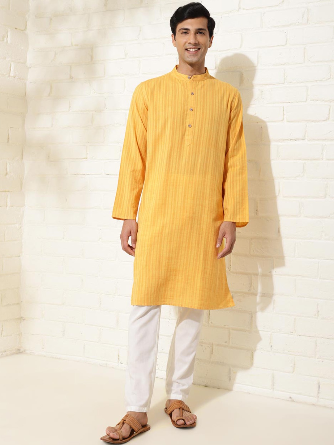 

Fabindia Men Cotton Striped Kurta, Yellow