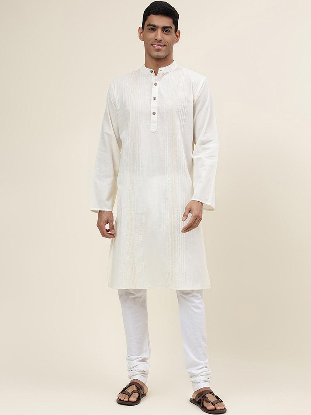 

Fabindia Men Striped Full Sleeves Straight Kurta, Beige