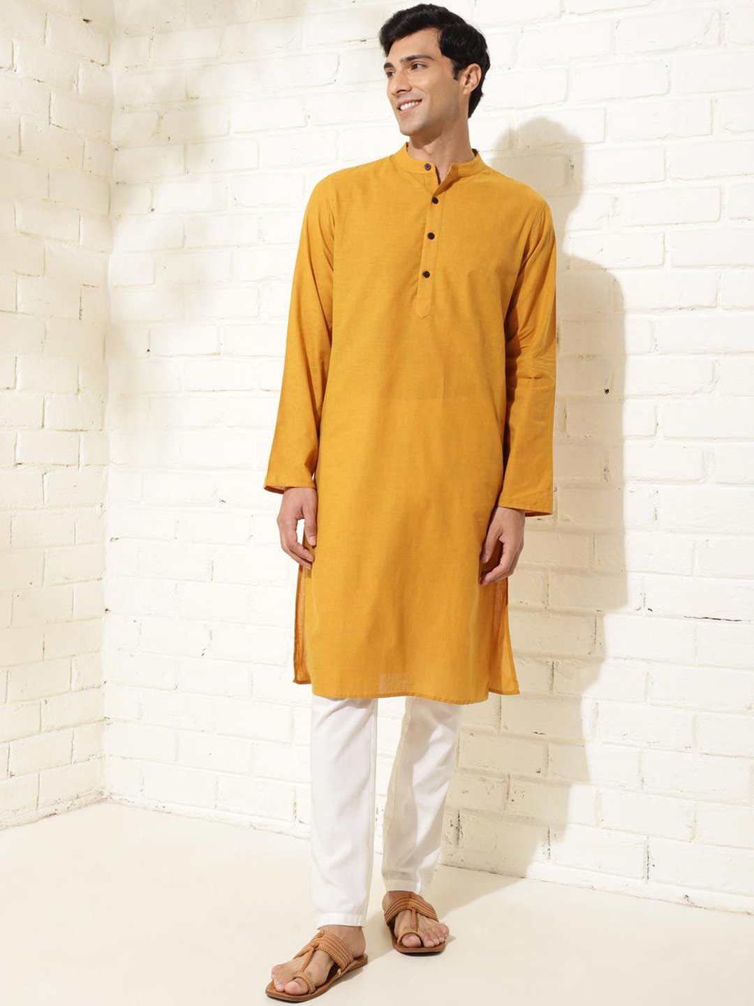 

Fabindia Men Cotton Slim Fit Kurta, Yellow
