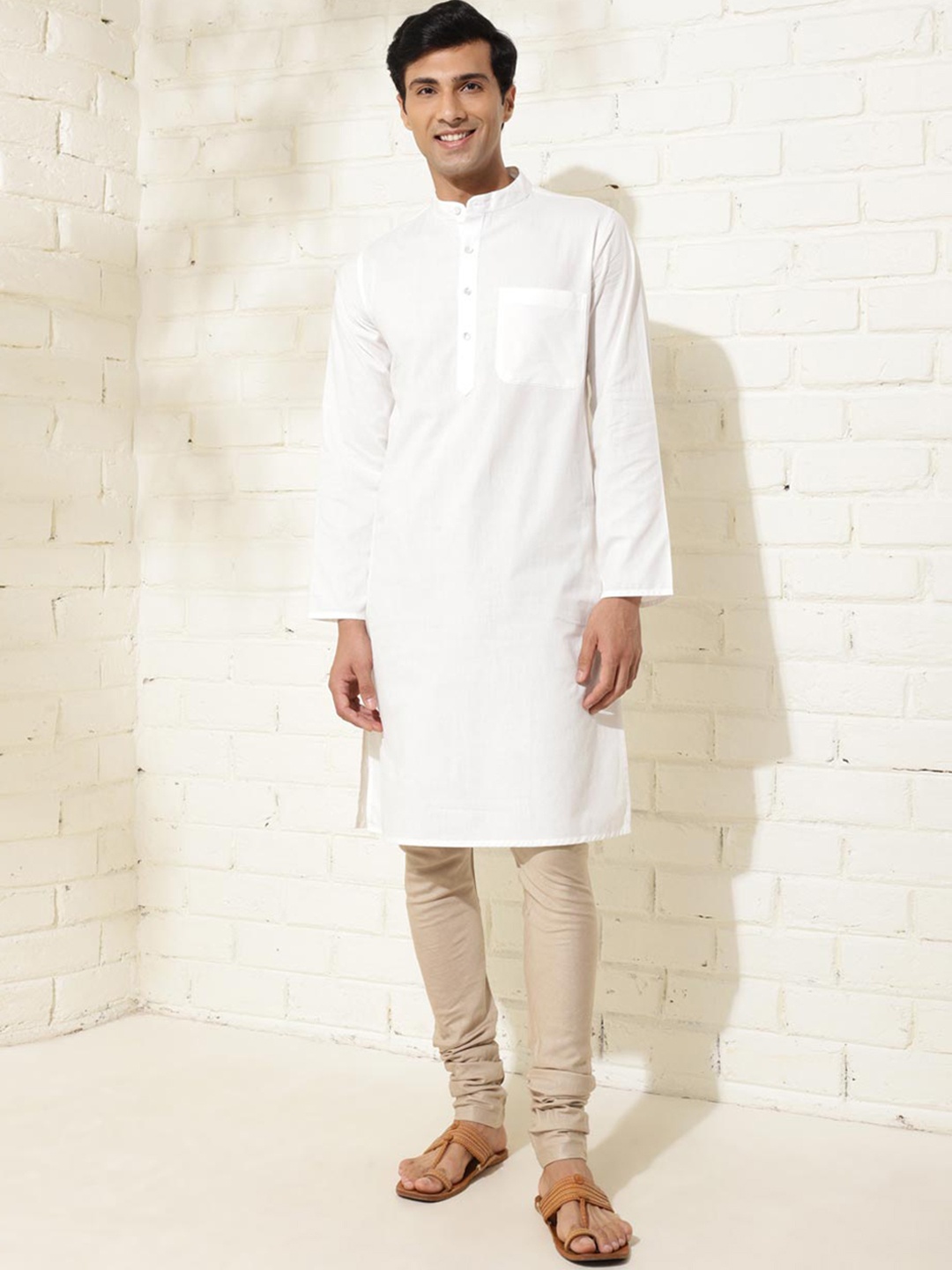 

Fabindia Men Cotton Woven Slim Fit Kurta, Off white