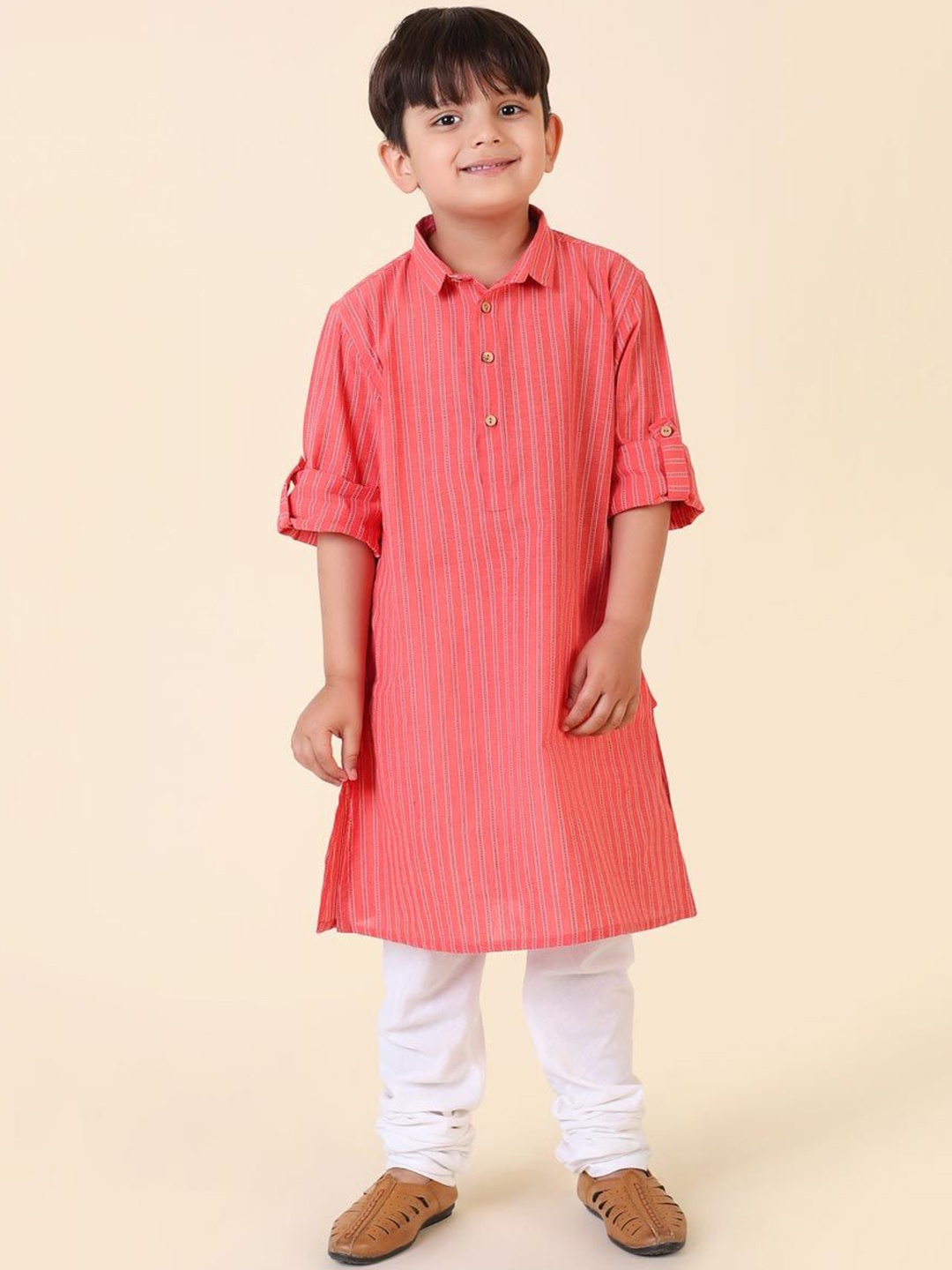 

Fabindia Boys Striped Cotton Woven Kurta, Pink